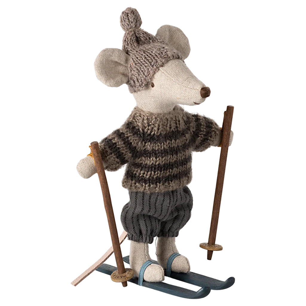 Maileg mice winter brother ski set grey