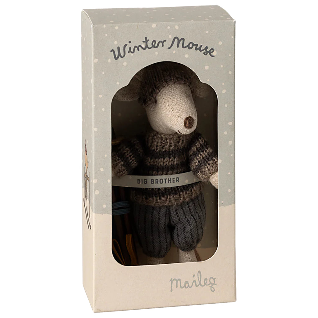 Maileg dollhouse grey winter brother ski set