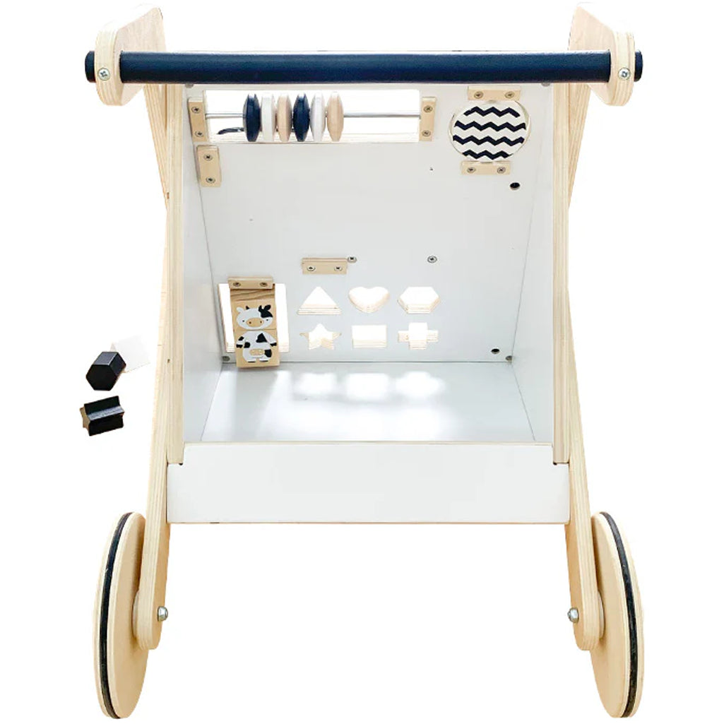 Back view of Wonder & Wise Awesome Activity Walker with storage space and interactive play panels for toddler development