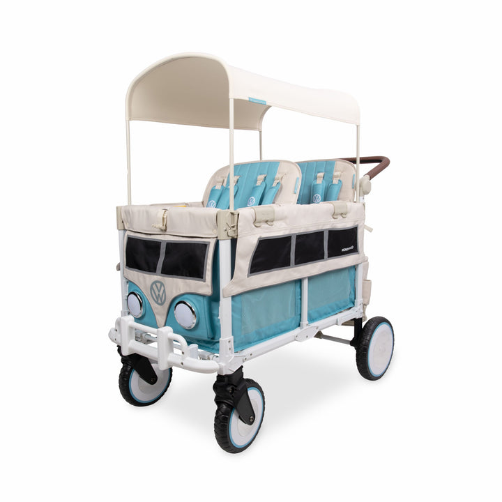Retro VW stroller wagon for 4 kids, VW4 Pro in Bondi Blue with both benches facing forward