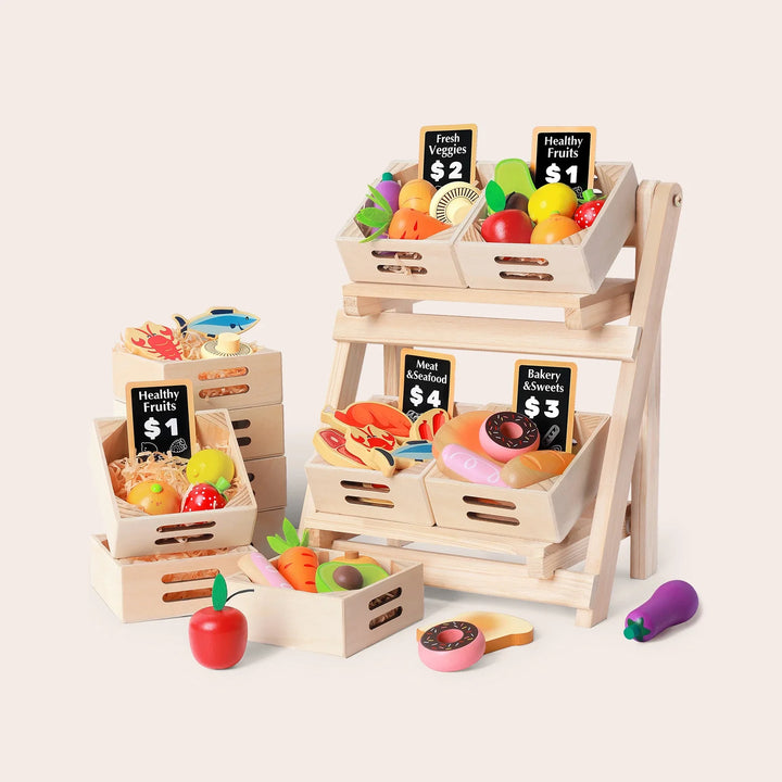 Tiny Land wooden play kitchen grocery playset