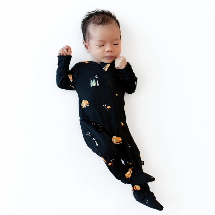 Under the Stars Kyte Baby Zippered Footie adds dreamy warmth to snug baby footie pajamas.