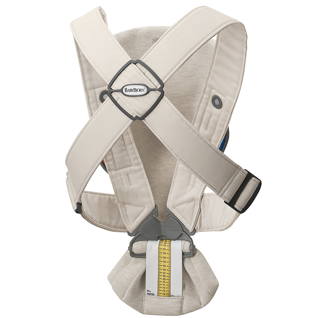 rear straps of mini baby carrier by babybjorn light beige jersey cotton