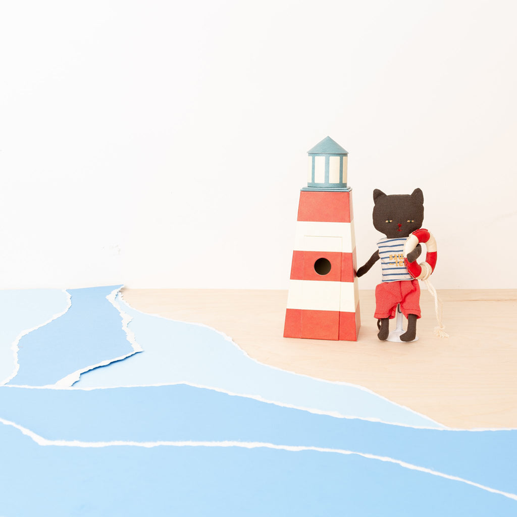 lifestyle_3, Maileg Sauveteur Cat in Tower Children's Pretend Play Doll Toy Set nautical stripe