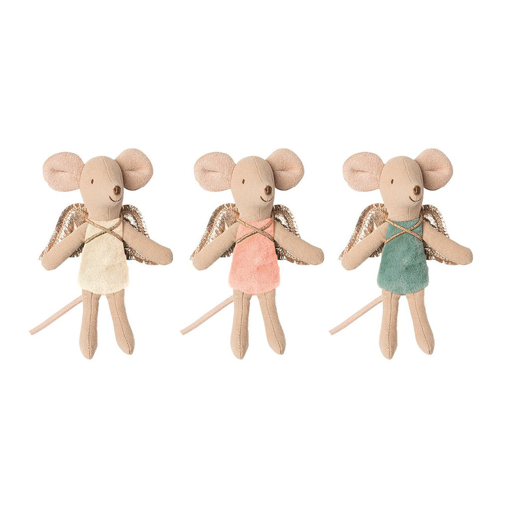 Maileg Set of 3 Fairy Mice Dolls Children's Pretend Play  white green and pink