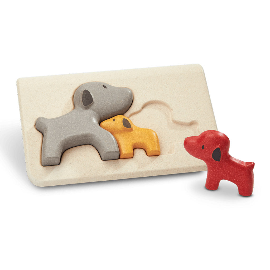Plan Toys Dog Puzzle Children's Wooden Toy Game small yellow medium red large grey