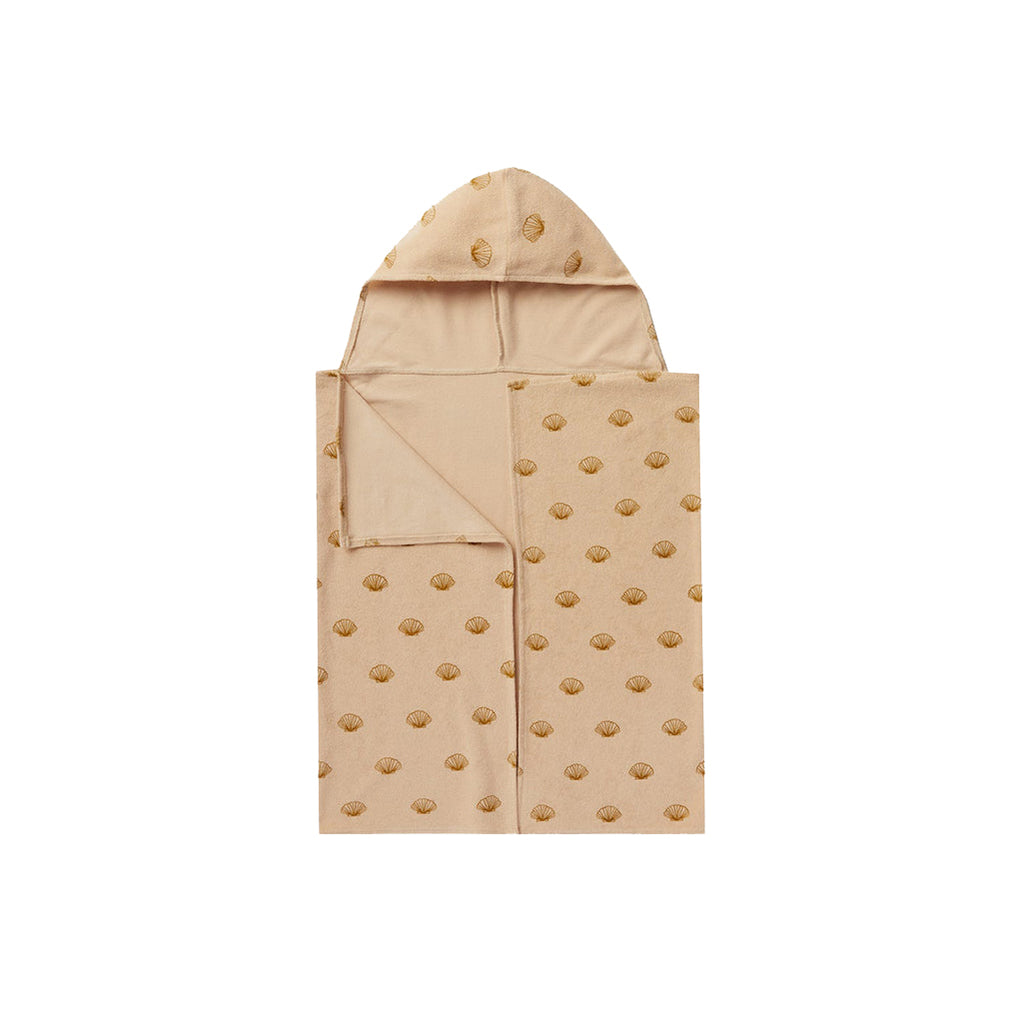 Rylee + Cru Shells Hooded Towels. Pink with golden shells.