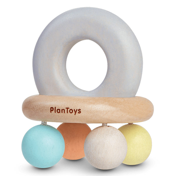Plan Toys Pastel Wooden Bell Rattle Infant Baby Activity Toy multicolored