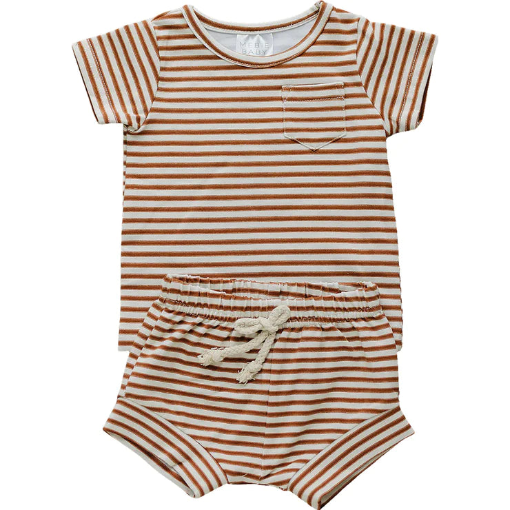 Mebie baby clothes striped short set 