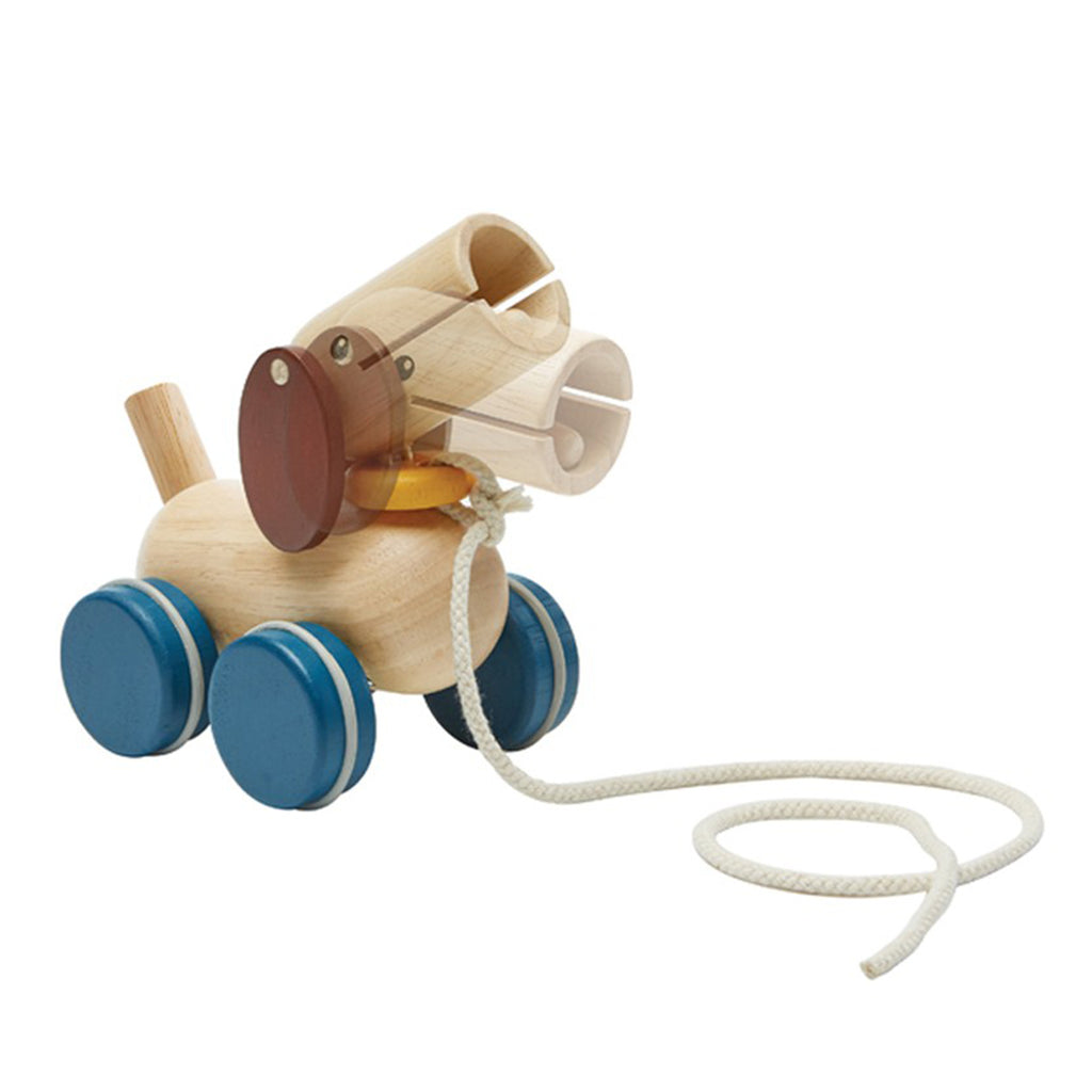 lifestyle_2, Plan Toys Push & Pull Puppy Children's Wooden Activity Toy blue wheels brown ears