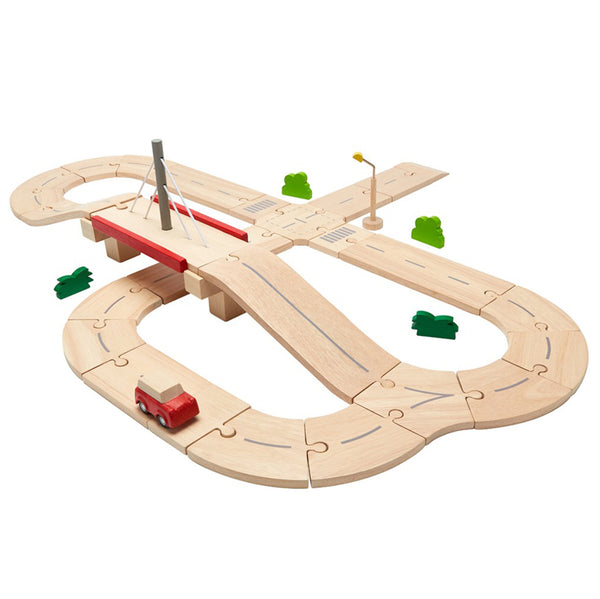 Plan Toys Road System Children's Wooden Toy Track Set