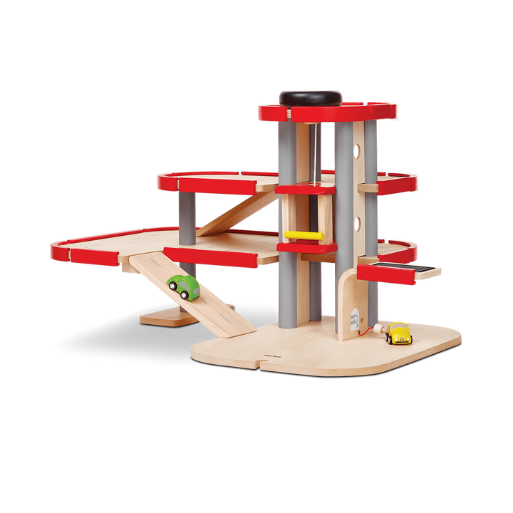 Plantoys Parking Garage, a vibrant wooden toy that encourages creative play for kids.