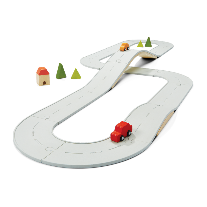 Plantoys Rubber Road & Rail Set - Large, a flexible and durable kids toy in earthy tones.