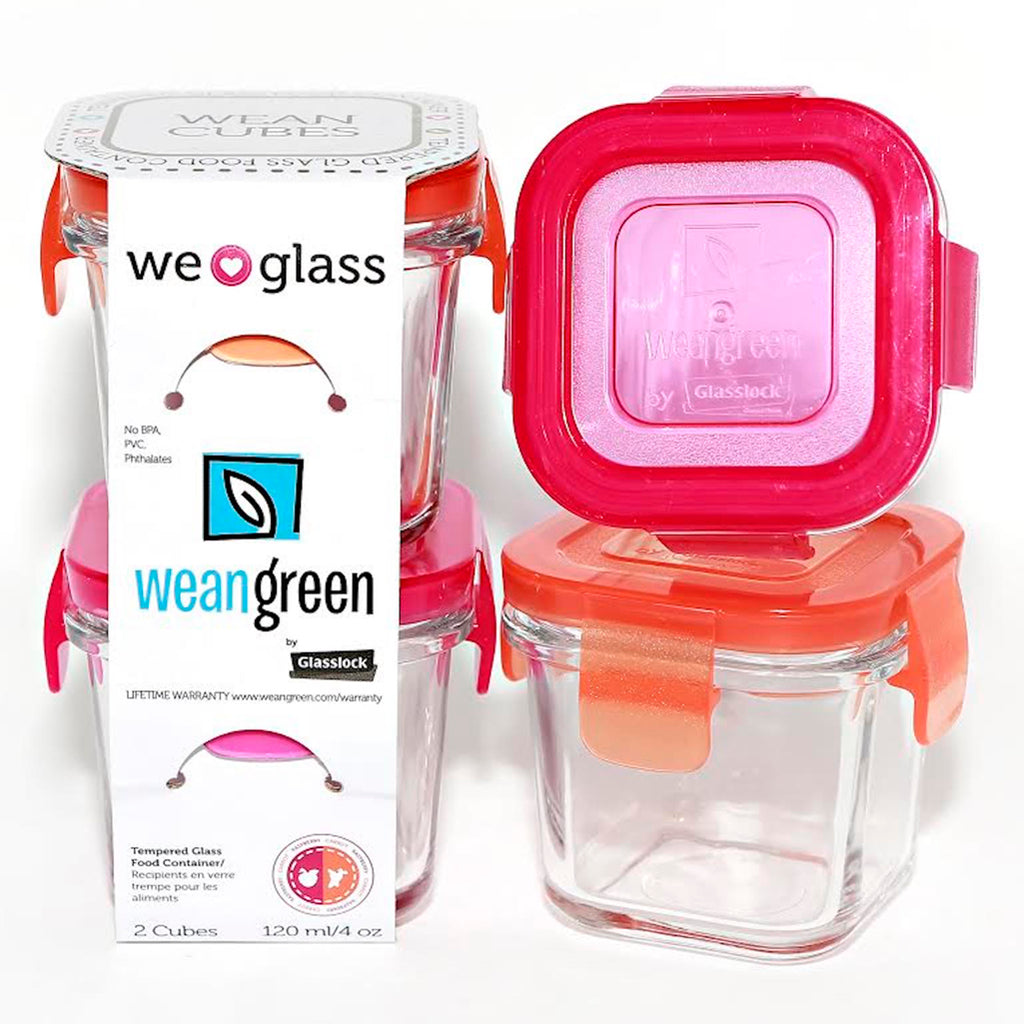 lifestyle_1, Wean Green Raspberry/Carrot Cubes Reusable Food Storage Container Set pink orange