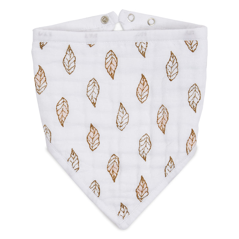 aden + anais Classic Bandana Bibs in Gold Leaf Dahlias, designed for parents seeking elegance in baby essentials.