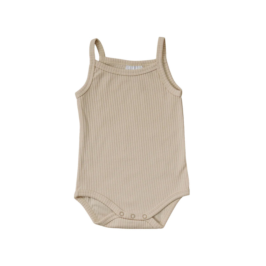 Mebie Baby Cream Ribbed Tank Bodysuit 
