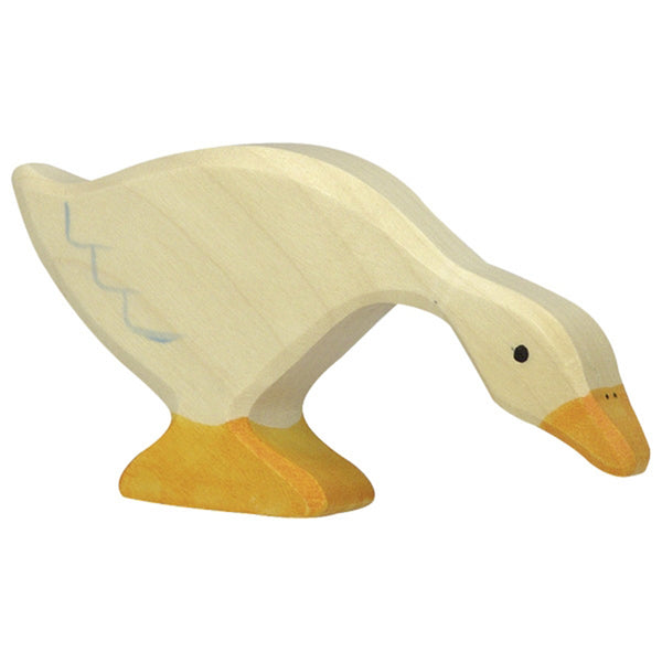 Holztiger Goose Feeding Wooden Children's Pretend Play Toy  white yellow beak feet