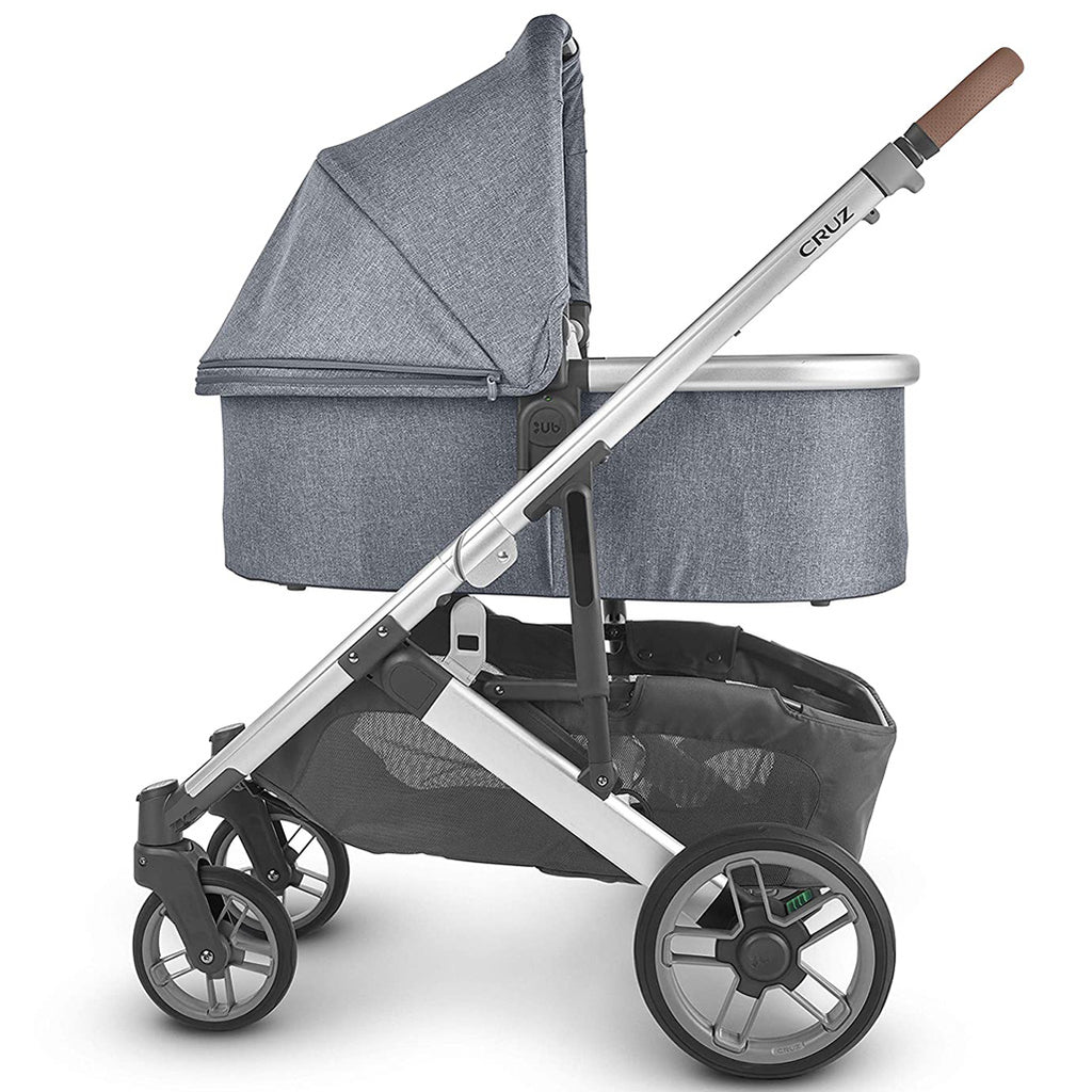 Side View of Uppababy Vista Stroller V2 with Bassinet Accessory in Grey