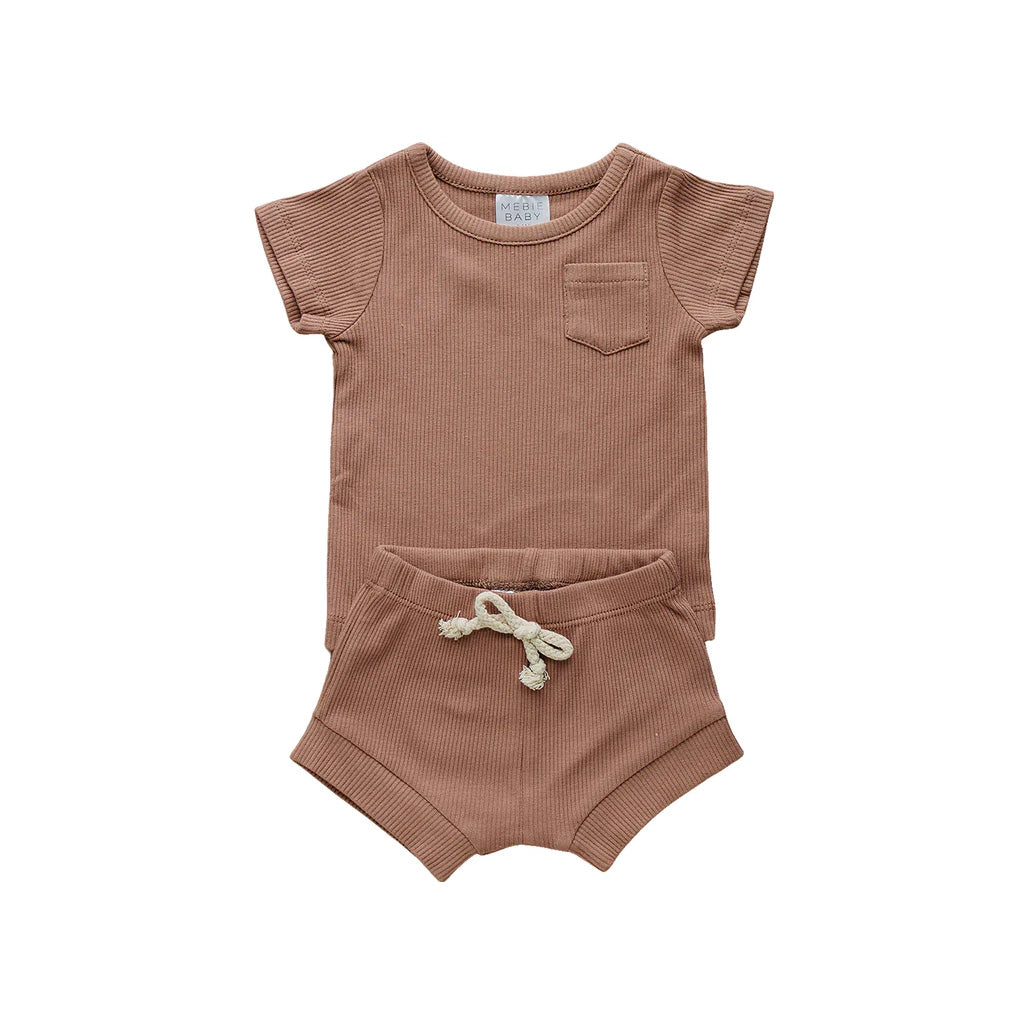 Mebie baby organic cotton ribbed short set