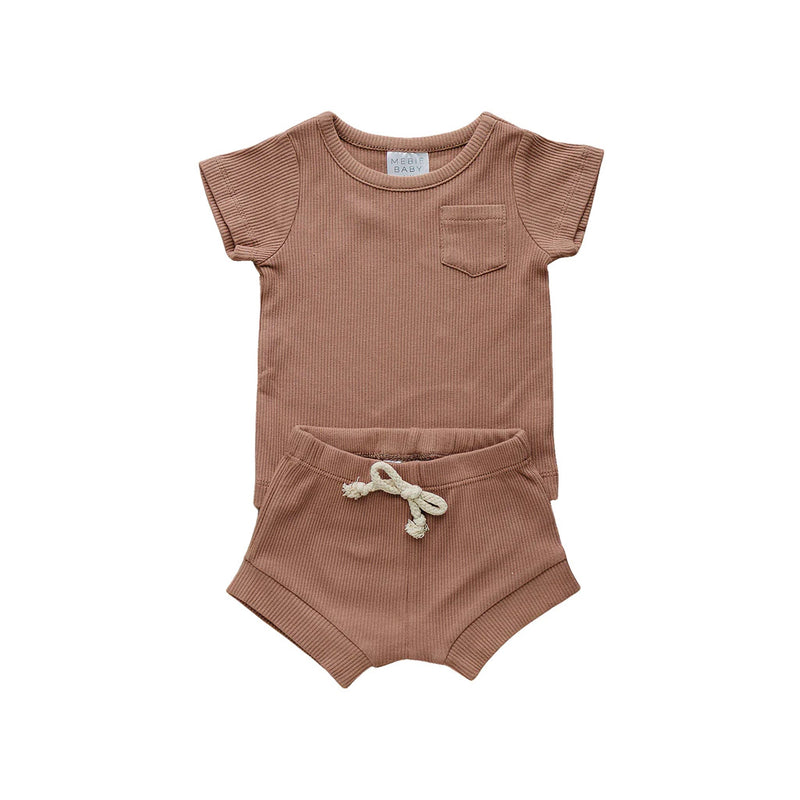 Mebie baby organic cotton ribbed short set