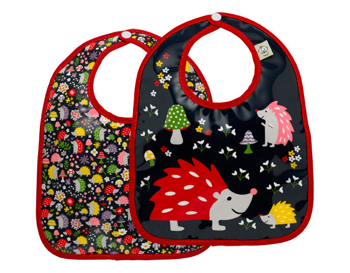 SugarBooger Mini Bib Gift Set of Two in Hedgehog, ideal for parents seeking cute and easy-to-clean bibs.