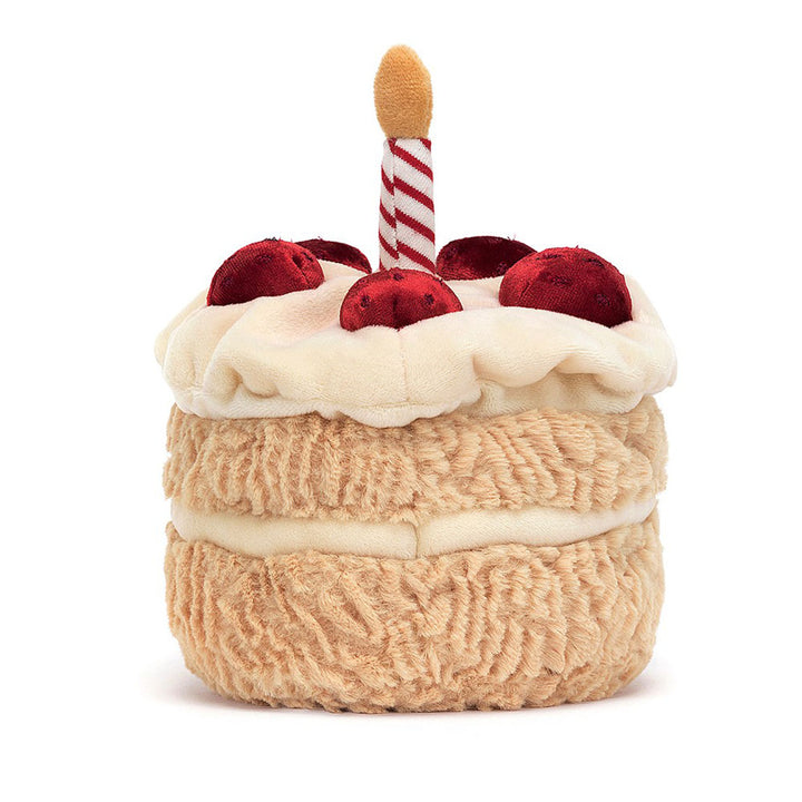 Jellycat Amuseable Birthday Cake stuffed animal toy. Back view.