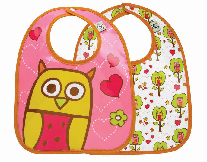 SugarBooger Mini Bib Gift Set of Two in Owl Print, designed for adorable and functional feeding.