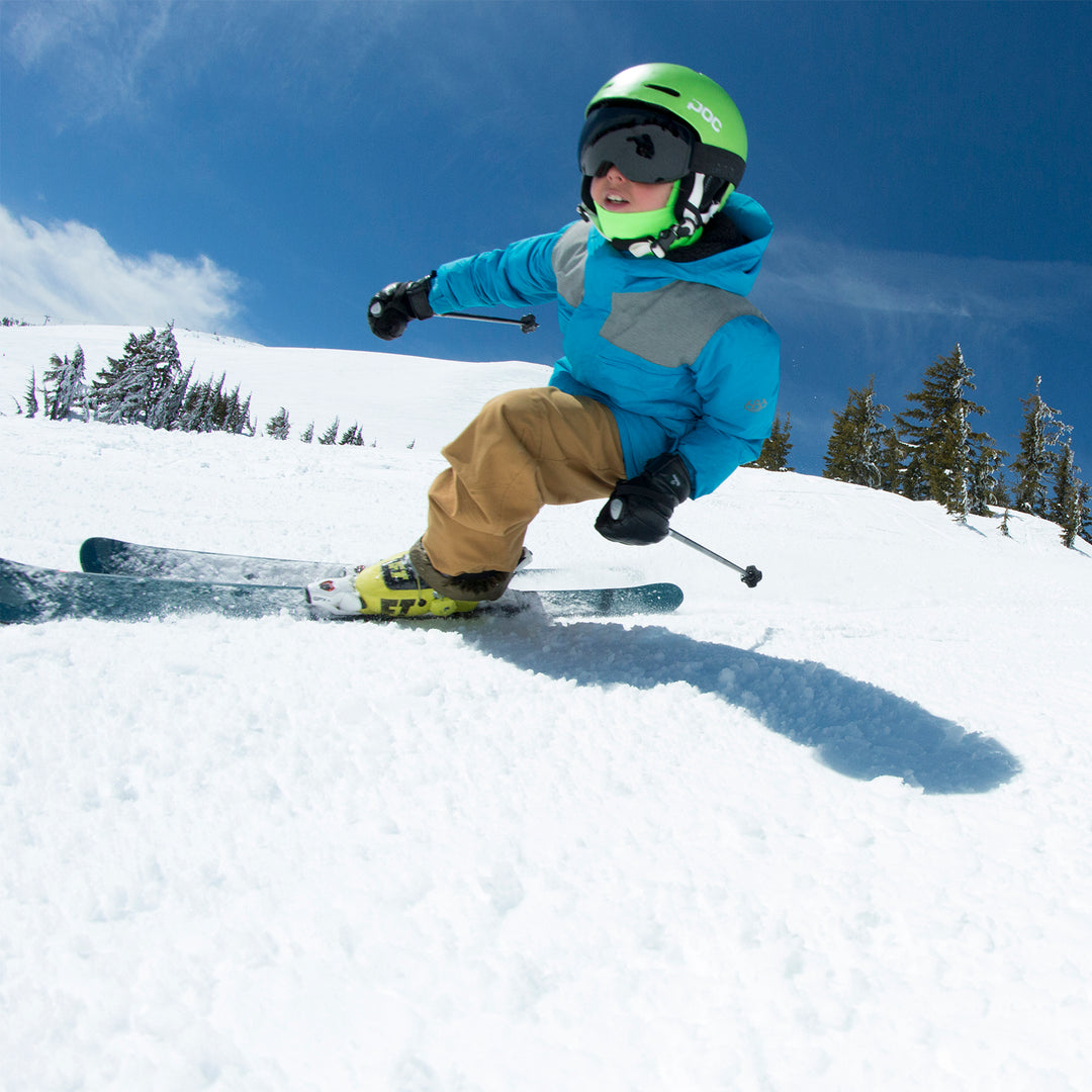 Young Kid Skiing in BlackStrap Kid's Hood