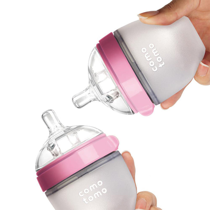 Comotomo 5oz pink silicone baby bottles for breastfed babies