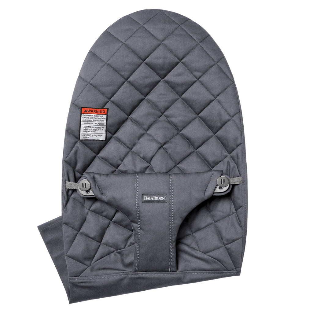 Folded BabyBjorn Anthracite Cotton Fabric Seat Cover for Bouncer in dark grey