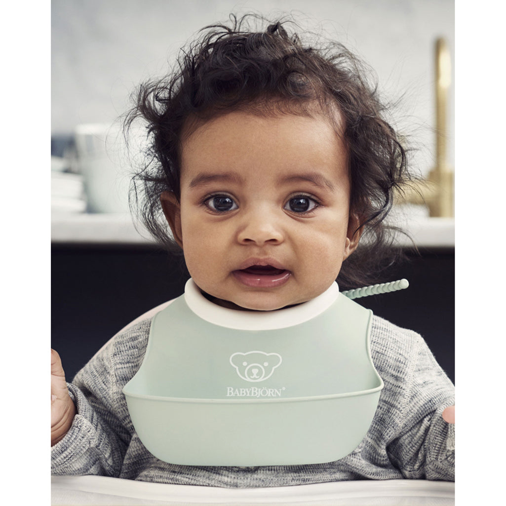 lifestyle_3, BabyBjorn Small Powdered Yellow/Powdered Blue Soft Bibs - 2 Pack