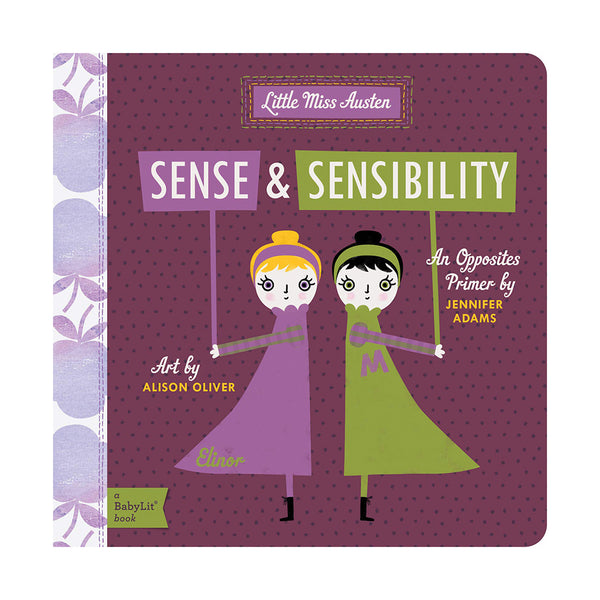 BabyLit Sense & Sensibility Opposites Primer Children's Hardcover Book purple and green book