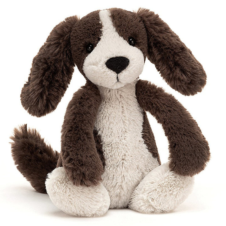 Jellycat Fudge Puppy Bashful Stuffed Animal  cream dark brown