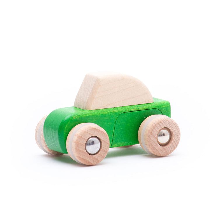 A wooden toy car from Bajo for babies, perfect for their developmental playtime needs.