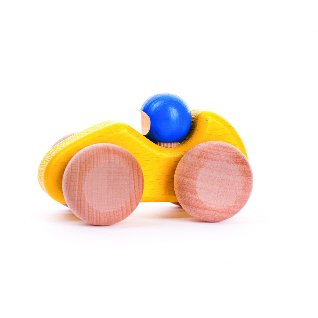 Bajo Wooden Toy Race Car in Orange, an energetic orange race car for toddlers to enjoy racing games and creative play.