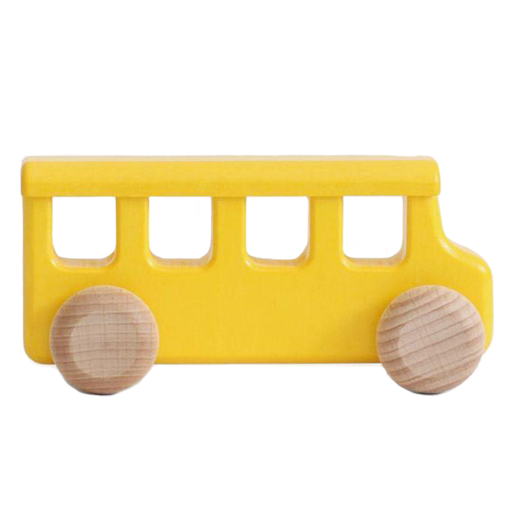 A cheerful yellow Brooklyn school bus by BAJO, ideal for toddlers.