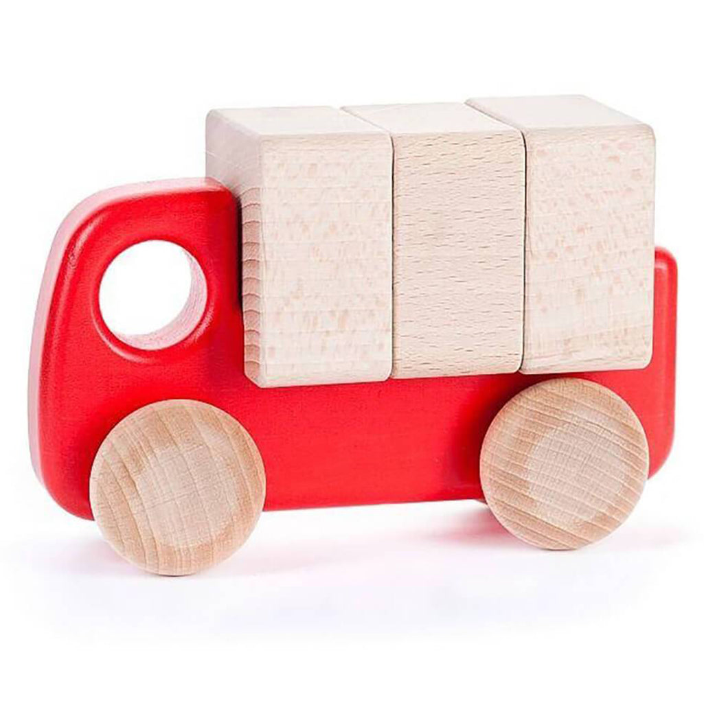 BAJO blue car with wooden blocks, a multifunctional toy.