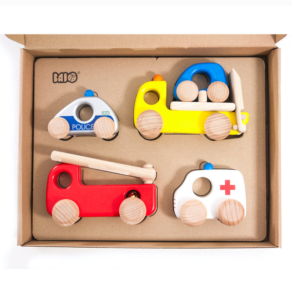 BAJO Emergency Vehicle Set Children's Wooden Toy Cars