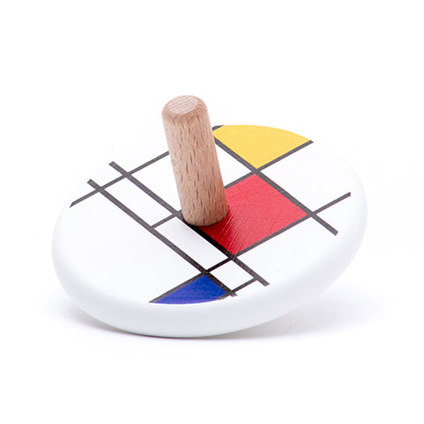 BAJO Mondrian Geometric Spin Top Children's Wooden Classic Activity Toy