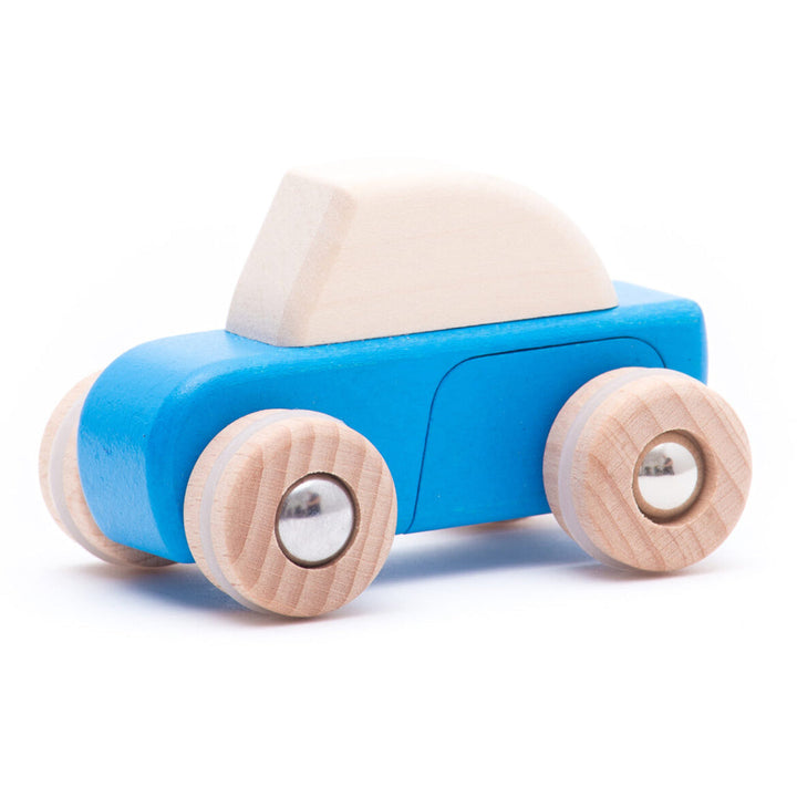 Bajo green wooden toy cars, designed for toddlers to enjoy pretend car play in a safe, eco-friendly way.