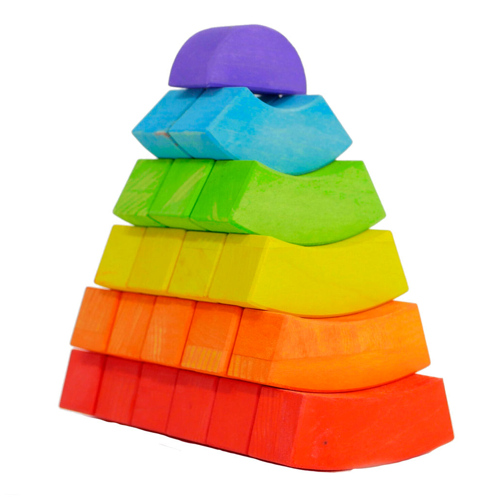 BAJO Rainbow Blocks Children's Wooden Toy Set multicolored segments stacked