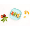 Béaba Silicone Children's Suction Bottom Plate in Blue with Plated Food