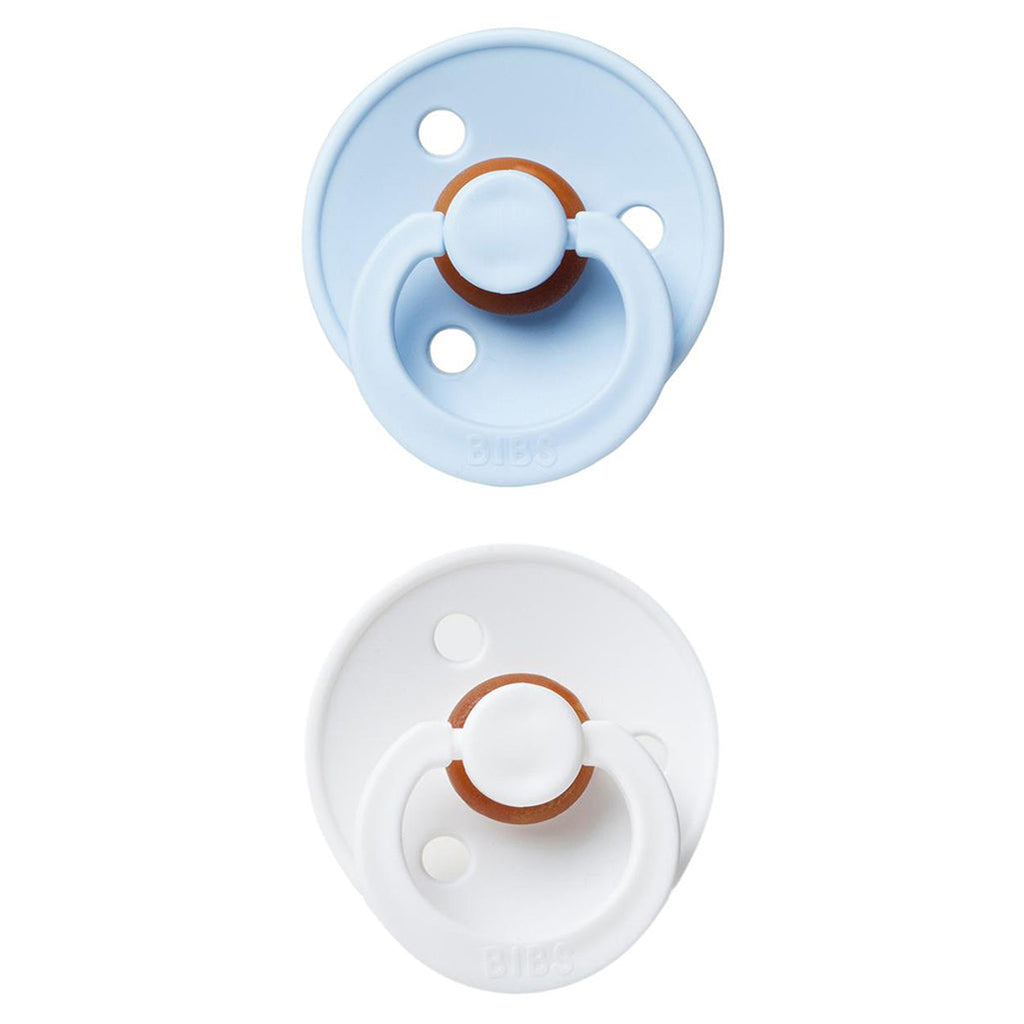 bibs pacifiers in white baby blue