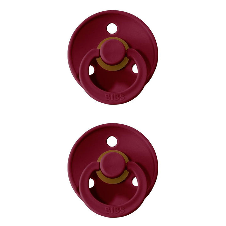 Rich red BIBS Pacifier Colour Collection 2 Pack Ruby, stylish baby pacifier pair for infants.