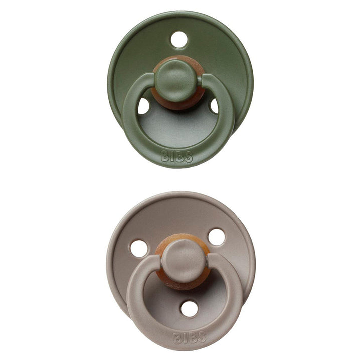 Earthy mix BIBS Pacifier Colour Collection 2 Pack Hunter Green & Dark Oak, durable baby binky set.