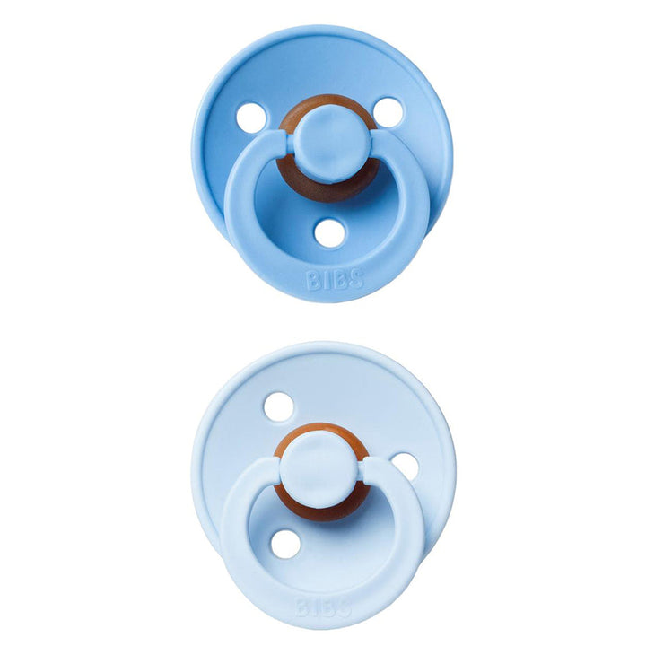 Soft duo BIBS Pacifier Colour Collection 2 Pack Sky Blue & Baby Blue, soothing binkies pack.