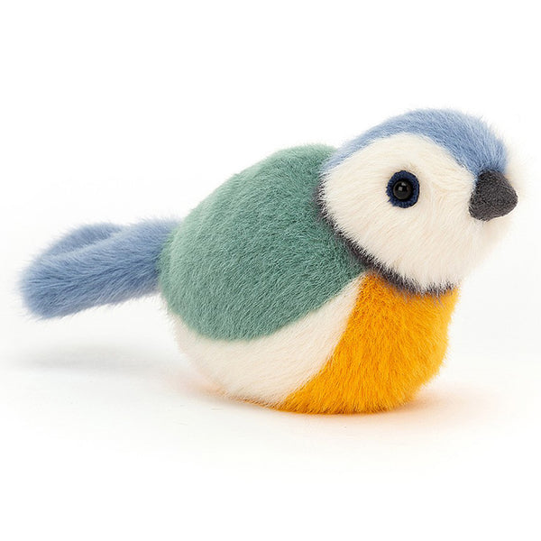 Jellycat Blue Tit Birdling Children's Stuffed Animal Toys blue green and yellow colors