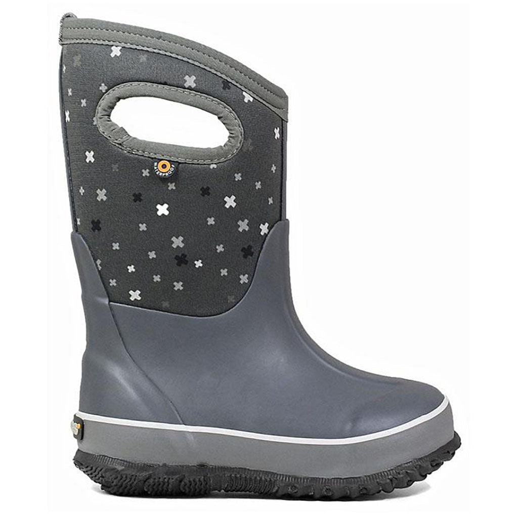 BOGS Classic Pattern Kids Waterproof Boots in Grey Plus Sign