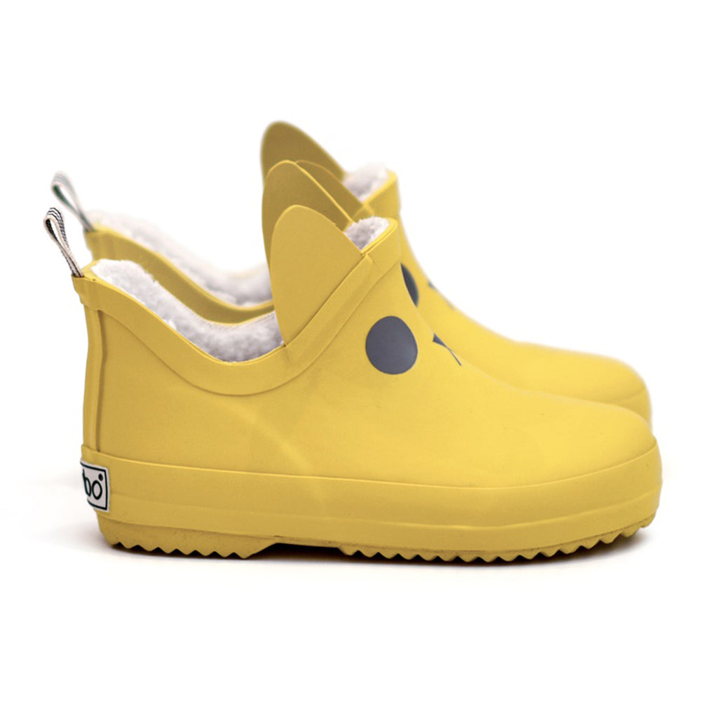 Side of Boxbo Yellow Kerran Rain Boots Children's Shoes with Cat Face