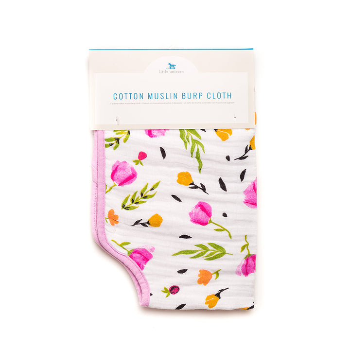 Soft pastels and comfort shine in the Little Unicorn Muslin Burp Cloth in Berry Bloom, lovely muslin burp cloths.